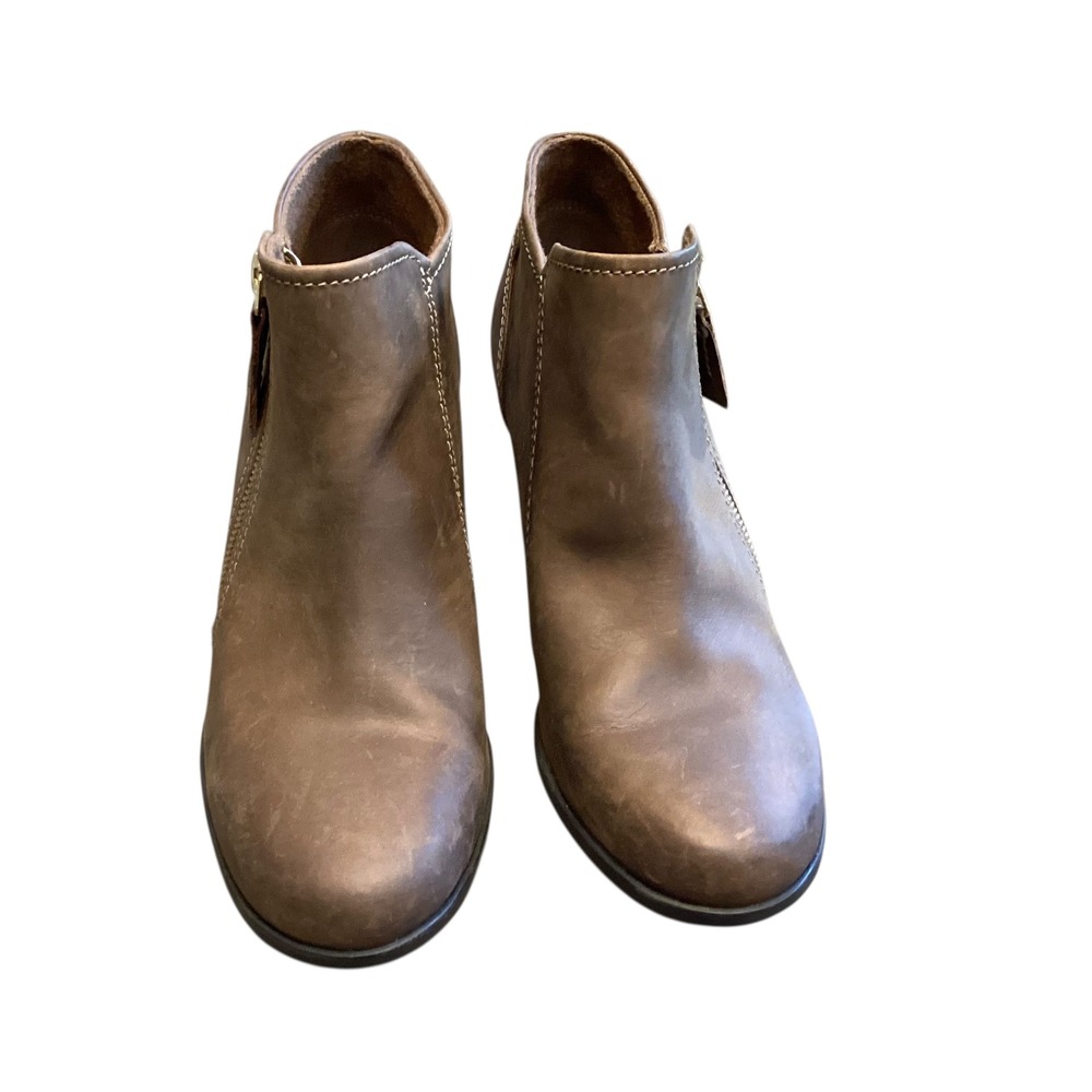 Clarks Verona Brown Leather Ankle Boots Side Zip Block Heel 8.5M Western EUC - Picture 2 of 8
